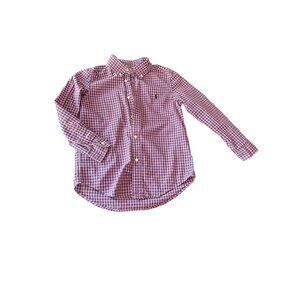 Ralph Lauren Boys Red & Blue Plaid Long Sleeve Button-Down Shirt‎ Size 7 Cotton